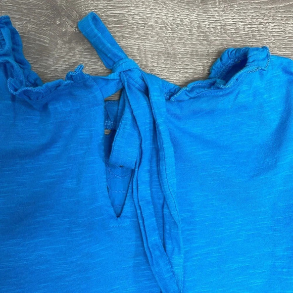 Loft Outlet Flutter Sleeve Eyelet Tie Back Blue Top M - Picture 12 of 12